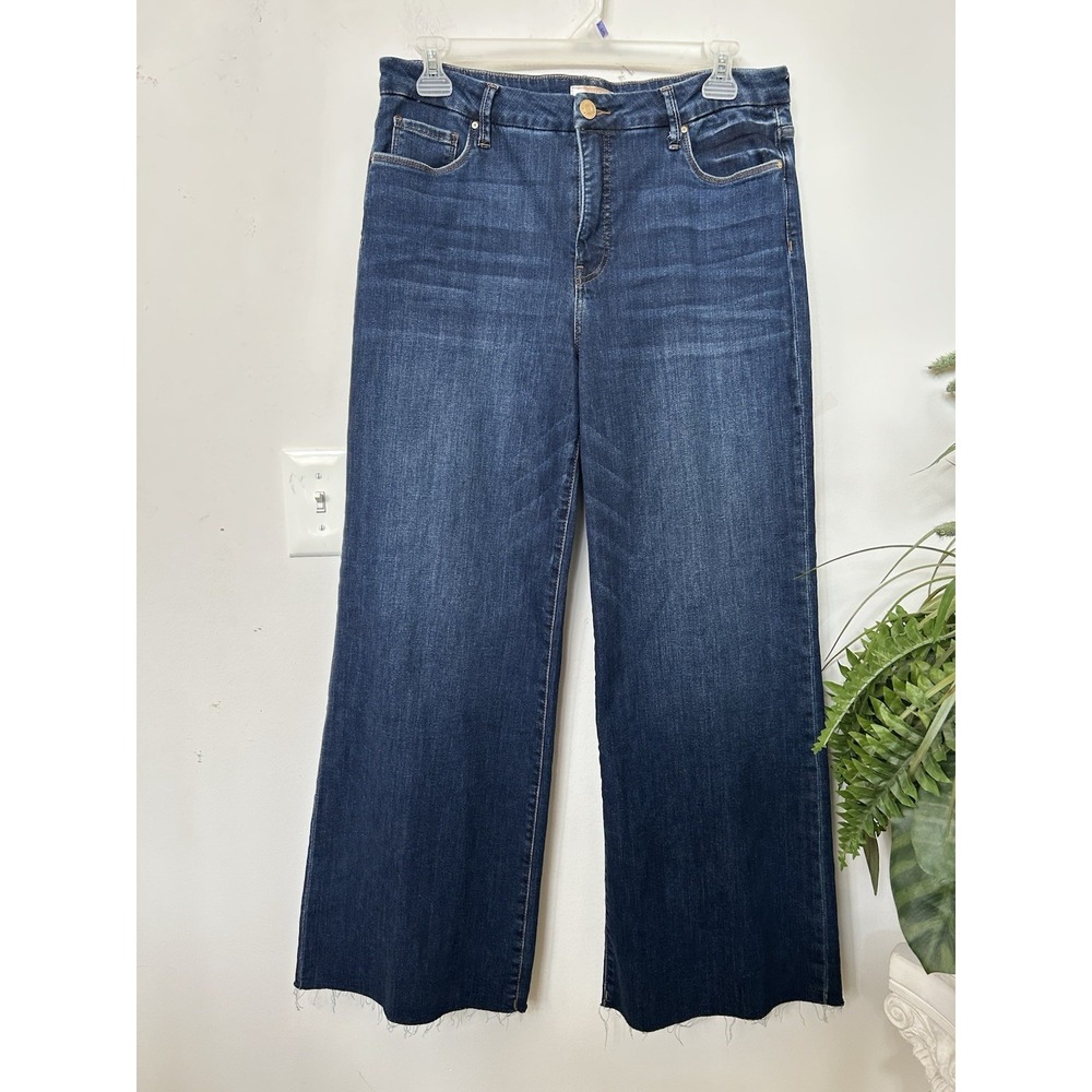 Kut from the Kloth Meg HighRise Wide Leg Jeans 14 Dark Wash Raw Hem Boho Classic - Picture 2 of 6